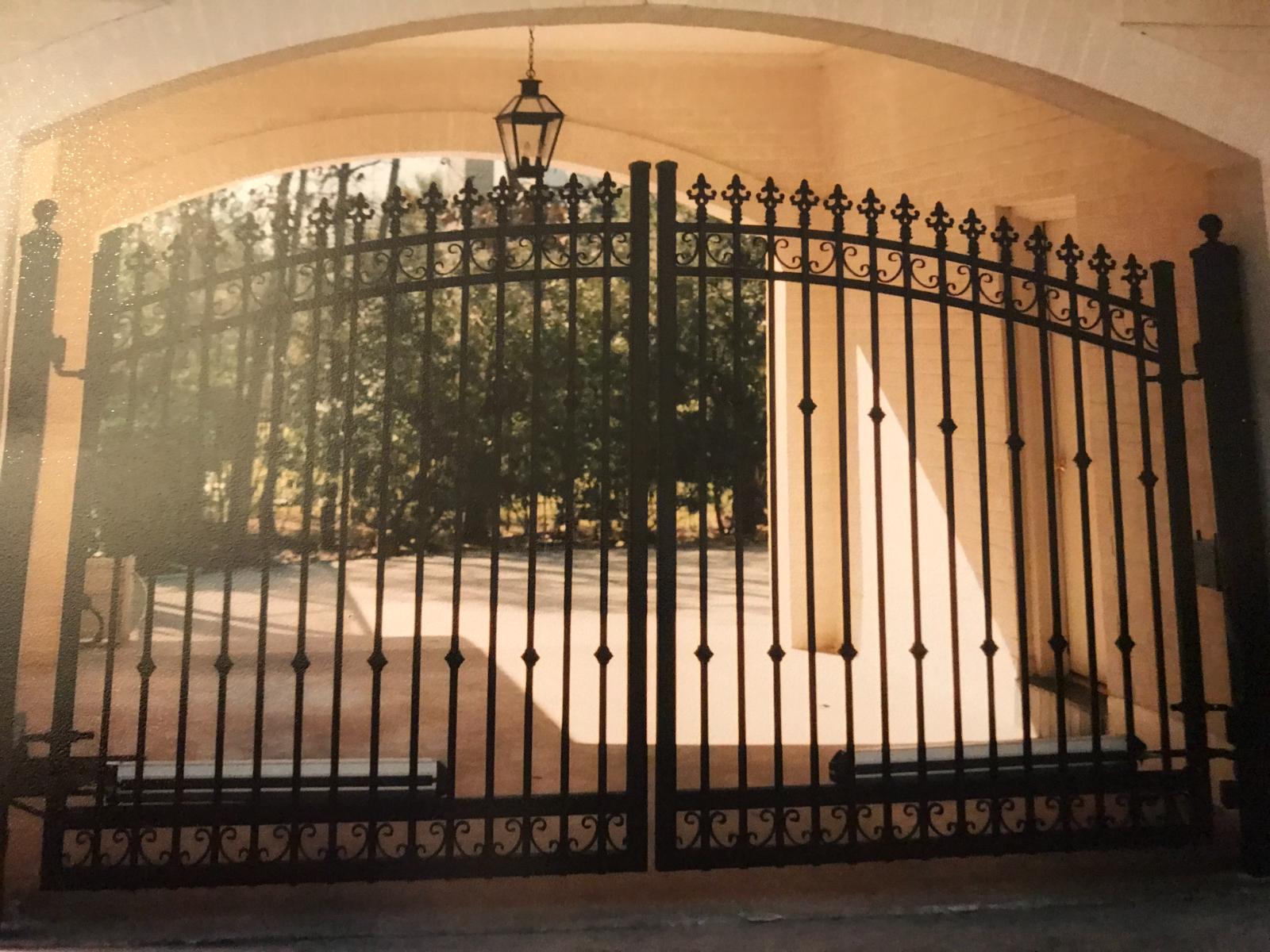 Estate Entrance - Dual Swing Iron Gates Under Portico