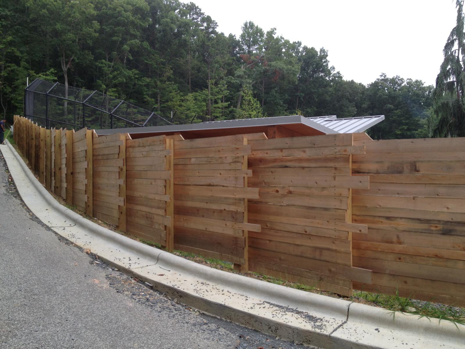 Decorative horizontal wood fence at the Asheboro NC polar bear project