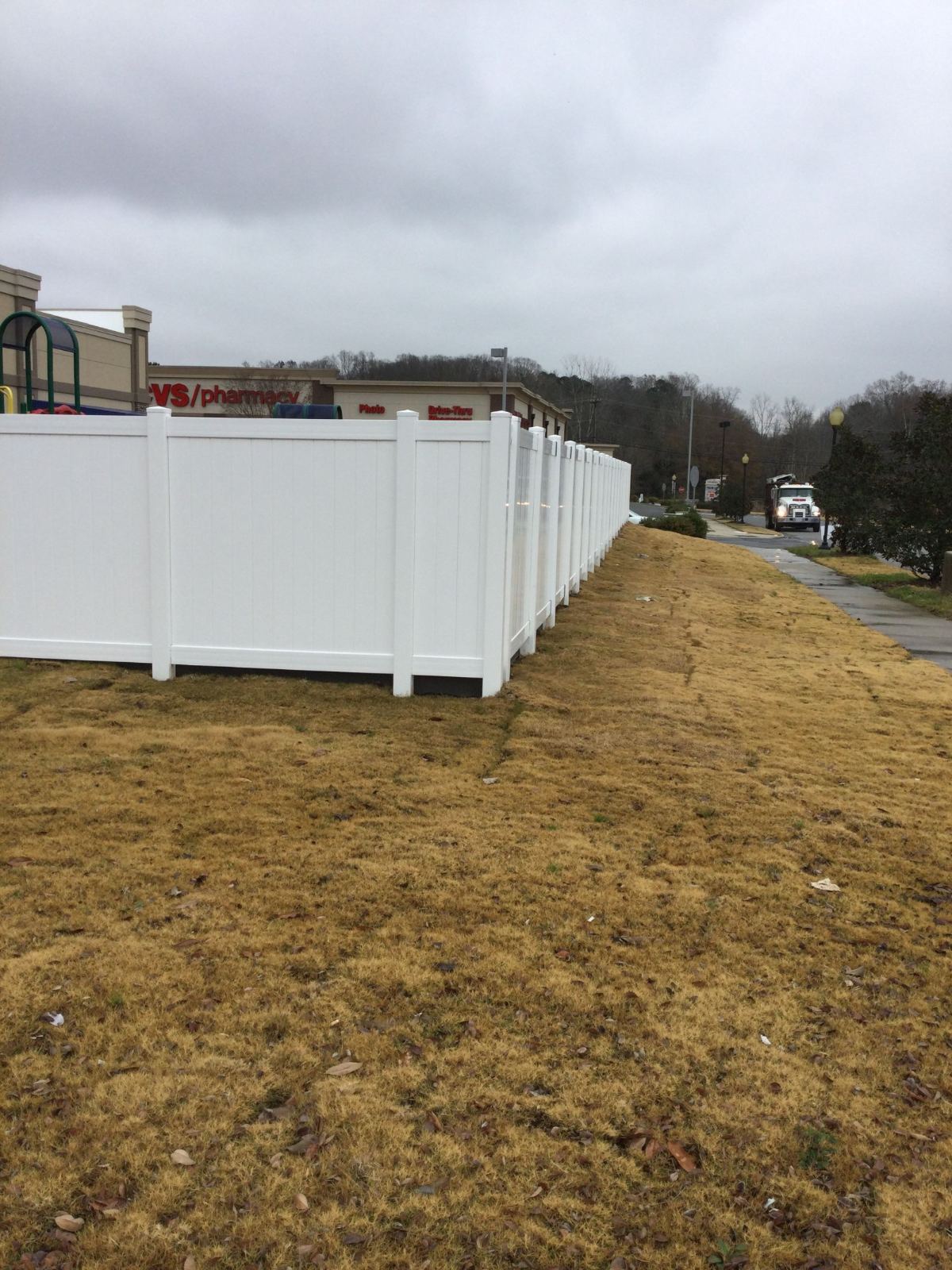 6' High White PVC Fence - Property Corner
